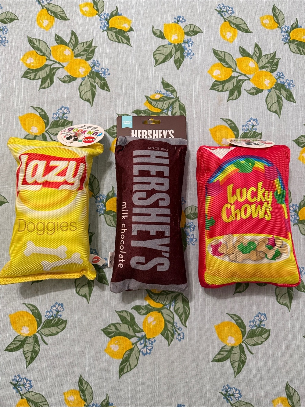 Sweet & Salty Dog Plush Squeaky Toy Bundle With Hershey’s, Lucky Charms & Lay’s